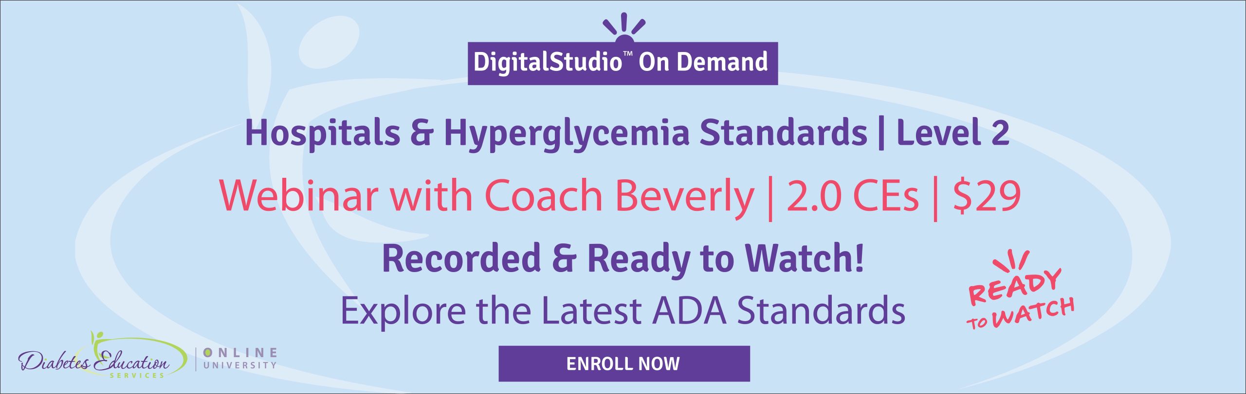 Webinar on hyperglycemia standards, 2 CEs, $29.
