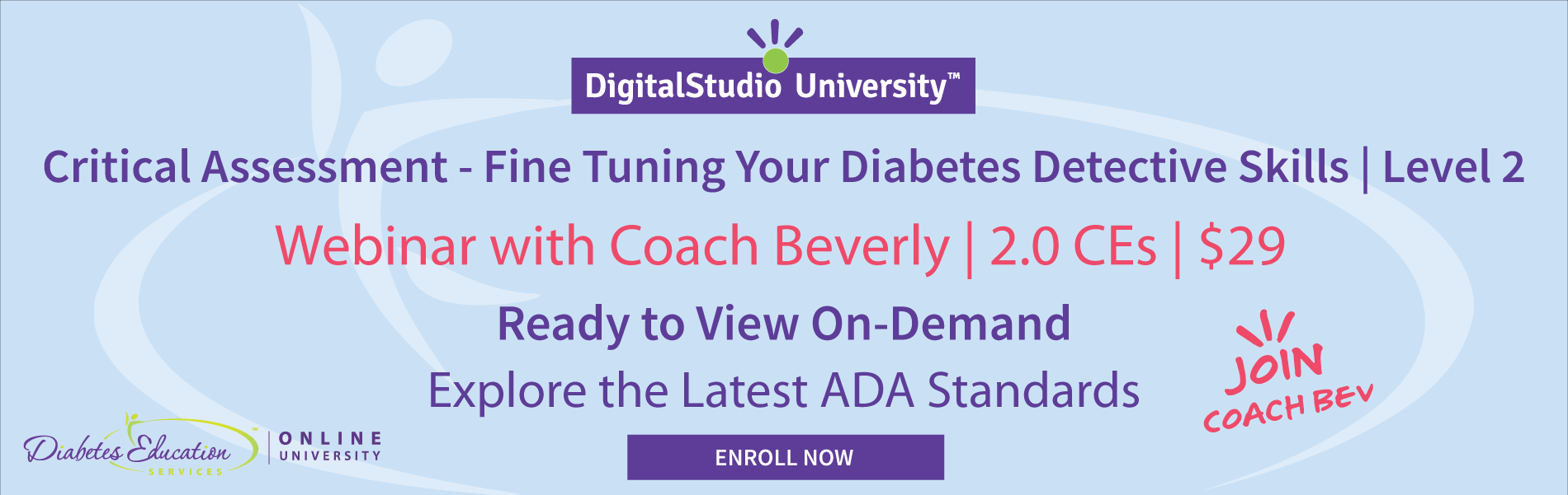 Diabetes webinar with Coach Beverly, 2.0 CEs for $29.