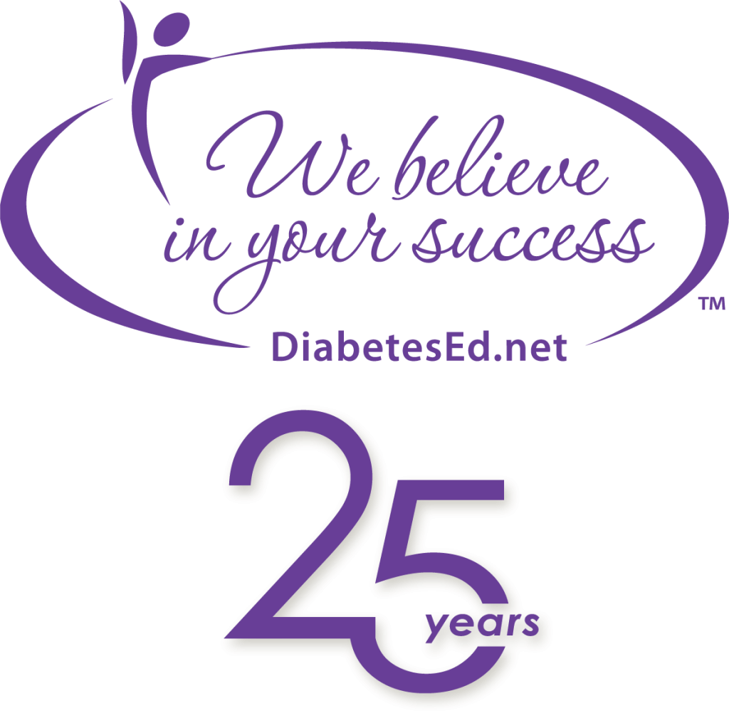 DiabetesEd.net logo and 25 years anniversary badge.