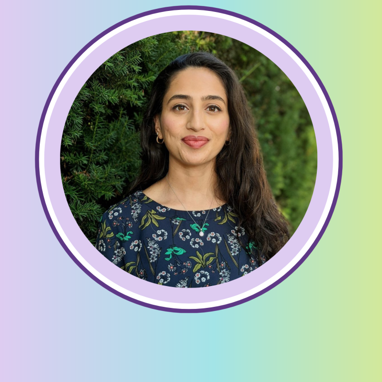 Smiling woman with green background