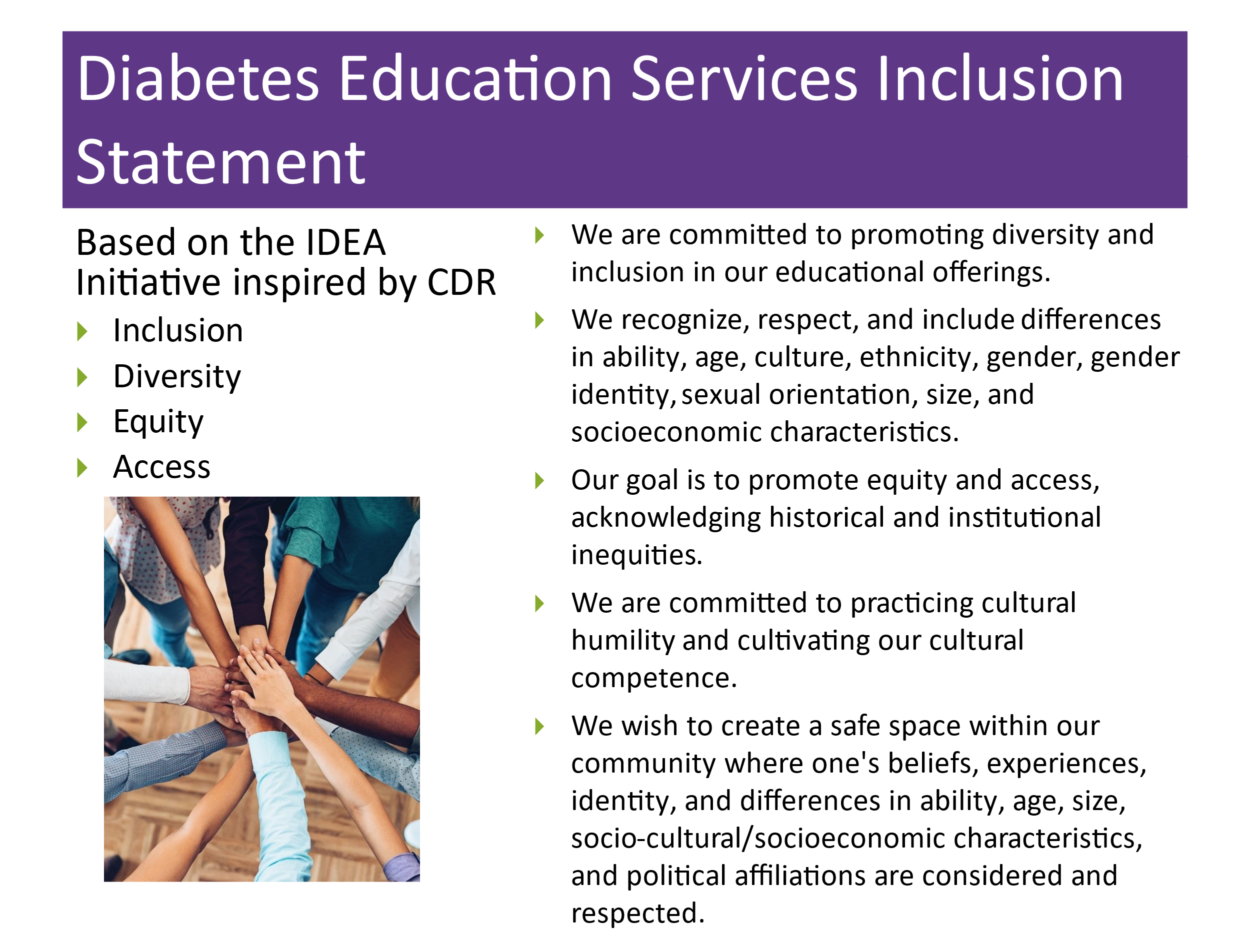 Diabetes Education Services Inclusion Statement emphasizing diversity and equity.
