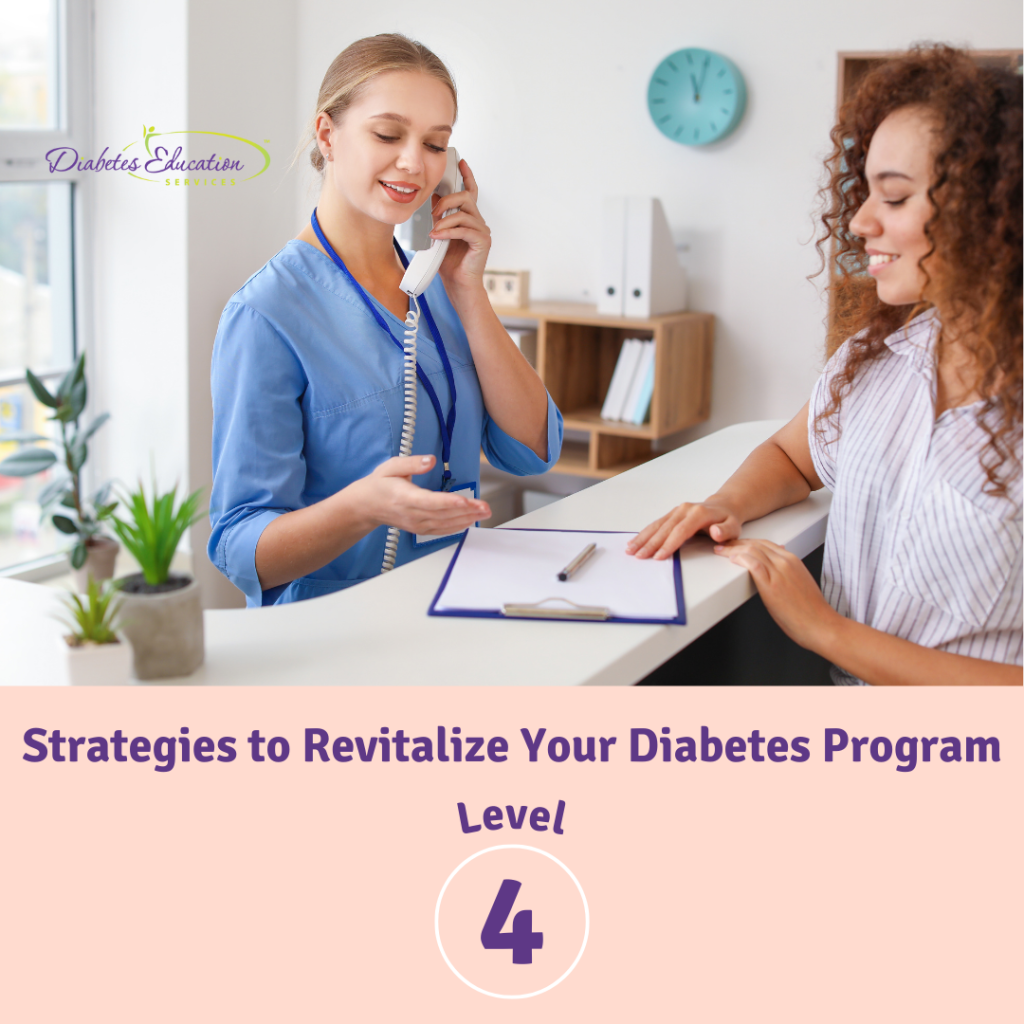 Diabetes program strategies consultation at reception desk.