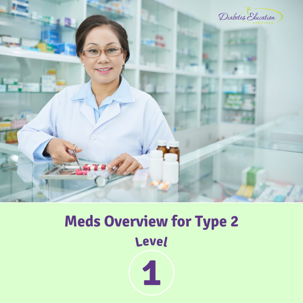 Pharmacist at counter, diabetes medication overview Level 1