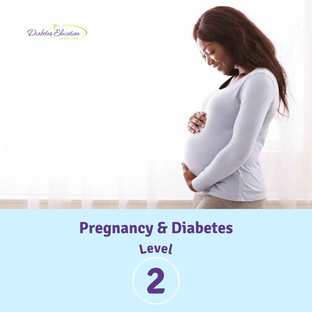 Pregnant woman learning about diabetes management, Level 2.