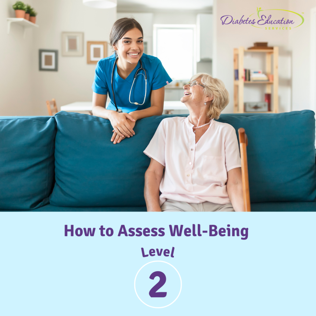 Nurse with senior woman at home, assessing well-being.