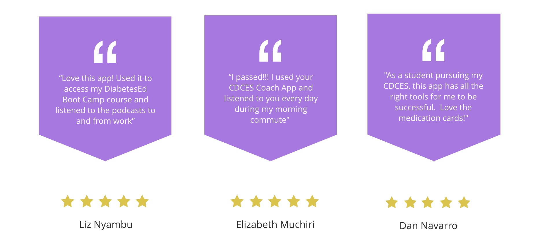 Three user testimonials with five-star ratings.