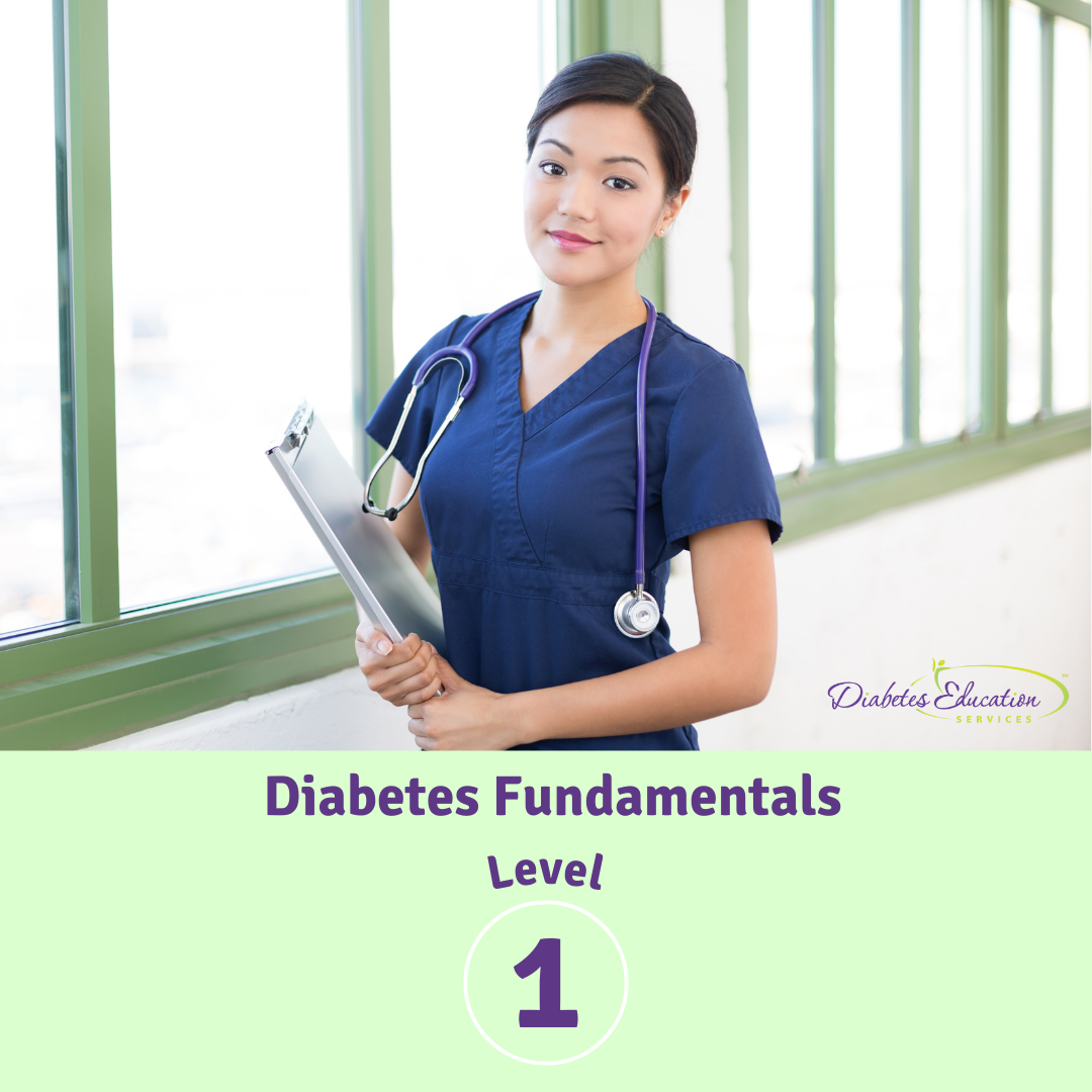 Nurse with clipboard promoting diabetes education course.